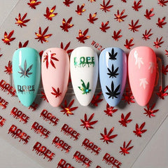 3D Holographic Maple Leaf Nail Art Stickers Self Adhesive Decals