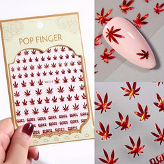 3D Holographic Maple Leaf Nail Art Stickers Self Adhesive Decals