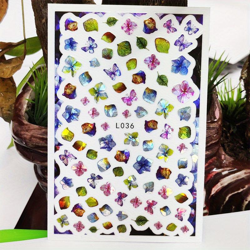 Holographic Laser Flower Nail Stickers Decals, Self Adhesive Art Supplies