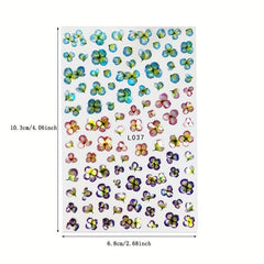 Holographic Laser Flower Nail Stickers Decals, Self Adhesive Art Supplies