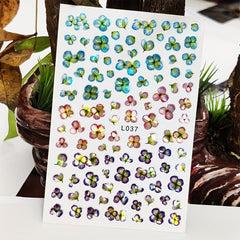 Holographic Laser Flower Nail Stickers Decals, Self Adhesive Art Supplies