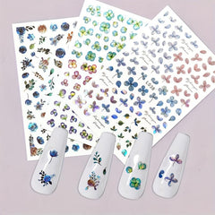 Holographic Laser Flower Nail Stickers Decals, Self Adhesive Art Supplies