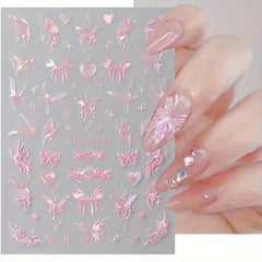 6pcs 3D Laser Aurora Butterfly Nail Art Stickers Self Adhesive Decals