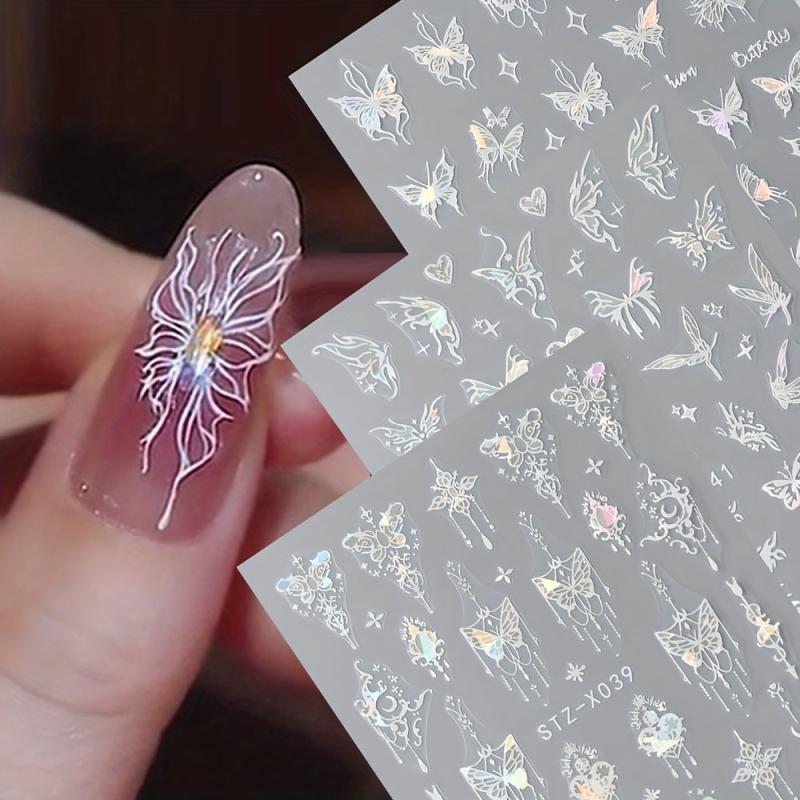 6pcs 3D Laser Aurora Butterfly Nail Art Stickers Self Adhesive Decals