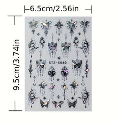 6pcs 3D Laser Aurora Butterfly Nail Art Stickers Self Adhesive Decals