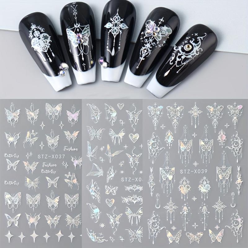 6pcs 3D Laser Aurora Butterfly Nail Art Stickers Self Adhesive Decals