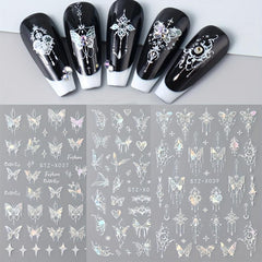 6pcs 3D Laser Aurora Butterfly Nail Art Stickers Self Adhesive Decals