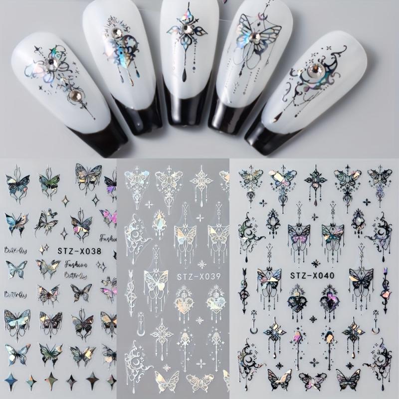 6pcs 3D Laser Aurora Butterfly Nail Art Stickers Self Adhesive Decals