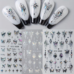6pcs 3D Laser Aurora Butterfly Nail Art Stickers Self Adhesive Decals