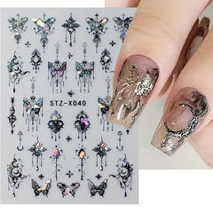 6pcs 3D Laser Aurora Butterfly Nail Art Stickers Self Adhesive Decals