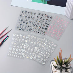 6pcs 3D Laser Aurora Butterfly Nail Art Stickers Self Adhesive Decals