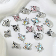5pcs Heart Nail Charms 3D Purple Rhinestone Jewelry