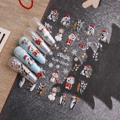 5D Glitter Christmas Nail Stickers Santa Snowman Snowflake Tree Nail Art Decals
