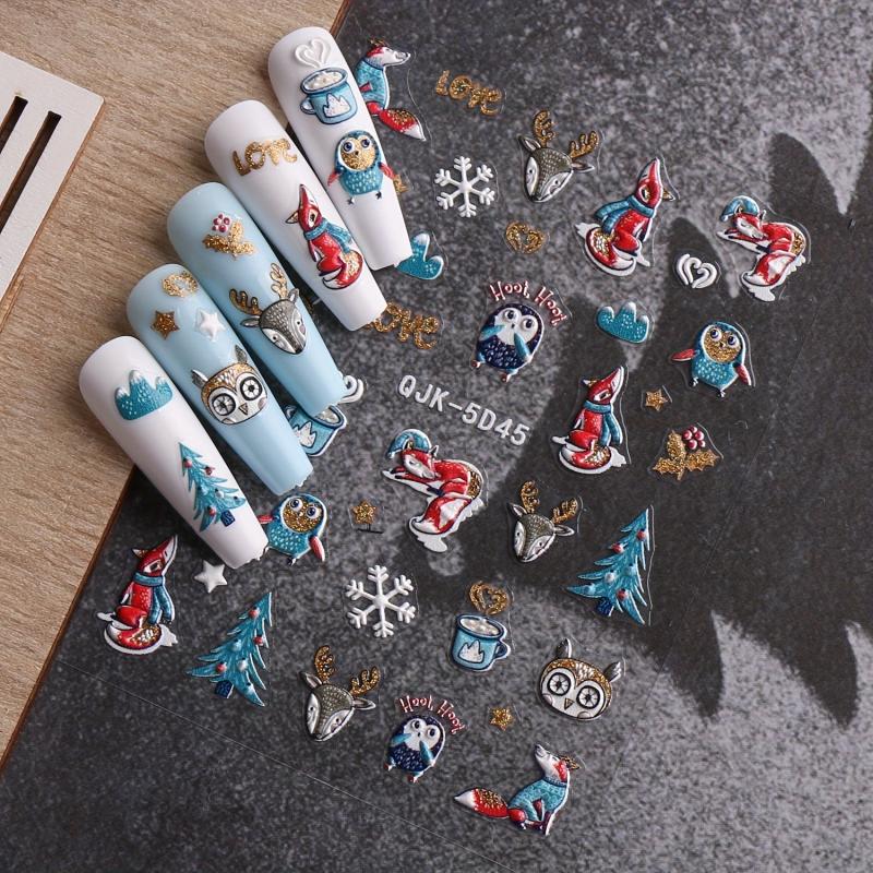 5D Glitter Christmas Nail Stickers Santa Snowman Snowflake Tree Nail Art Decals