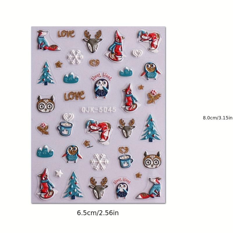 5D Glitter Christmas Nail Stickers Santa Snowman Snowflake Tree Nail Art Decals