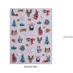5D Glitter Christmas Nail Stickers Santa Snowman Snowflake Tree Nail Art Decals