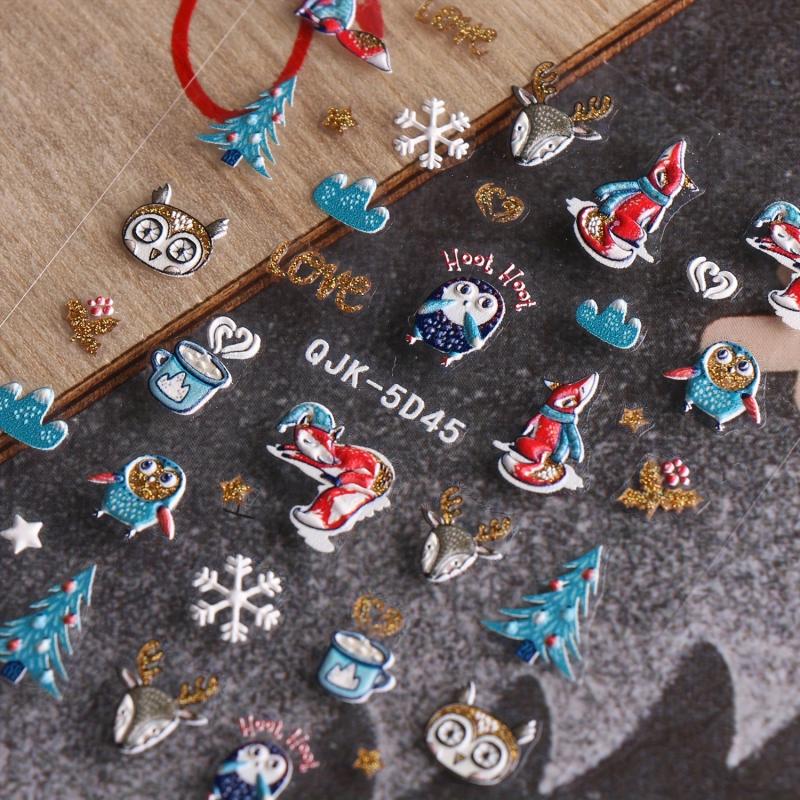 5D Glitter Christmas Nail Stickers Santa Snowman Snowflake Tree Nail Art Decals
