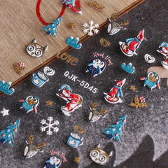5D Glitter Christmas Nail Stickers Santa Snowman Snowflake Tree Nail Art Decals