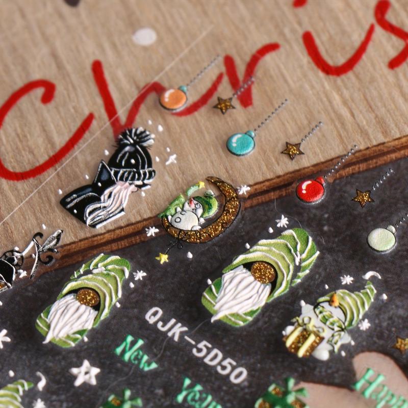 5D Glitter Christmas Nail Stickers Santa Snowman Snowflake Tree Nail Art Decals