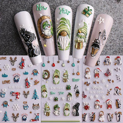 5D Glitter Christmas Nail Stickers Santa Snowman Snowflake Tree Nail Art Decals