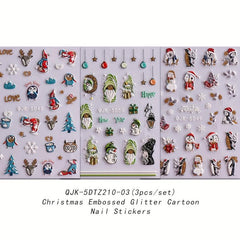 5D Glitter Christmas Nail Stickers Santa Snowman Snowflake Tree Nail Art Decals