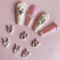 3D Elk Nail Charms Alloy Rhinestones Gems DIY Nail Art Decoration