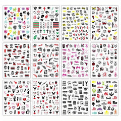 12pcs Halloween Nail Art Stickers Clown Skeleton Bubble Decals