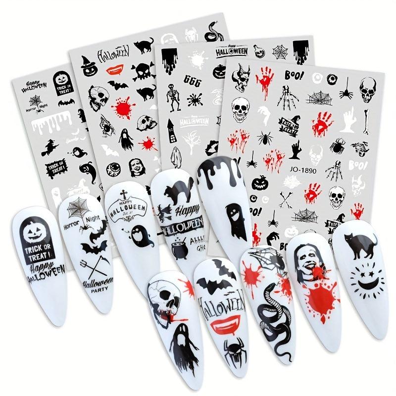 12pcs Halloween Nail Art Stickers Clown Skeleton Bubble Decals