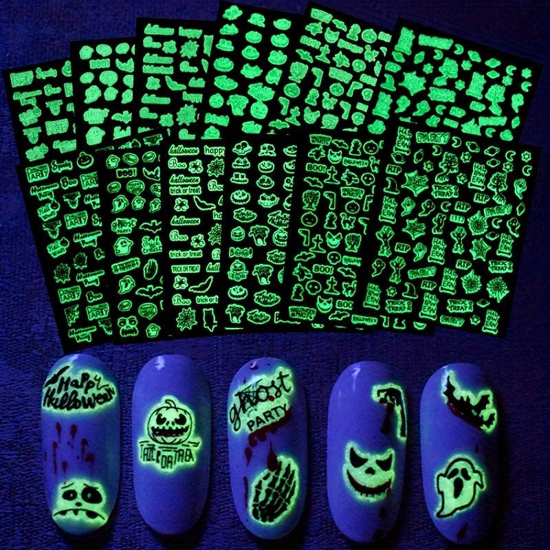 12pcs Halloween Nail Art Stickers Clown Skeleton Bubble Decals