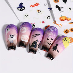 4pcs Luminous Halloween Nail Art Stickers - Pumpkin Ghost Monster Nail Decals