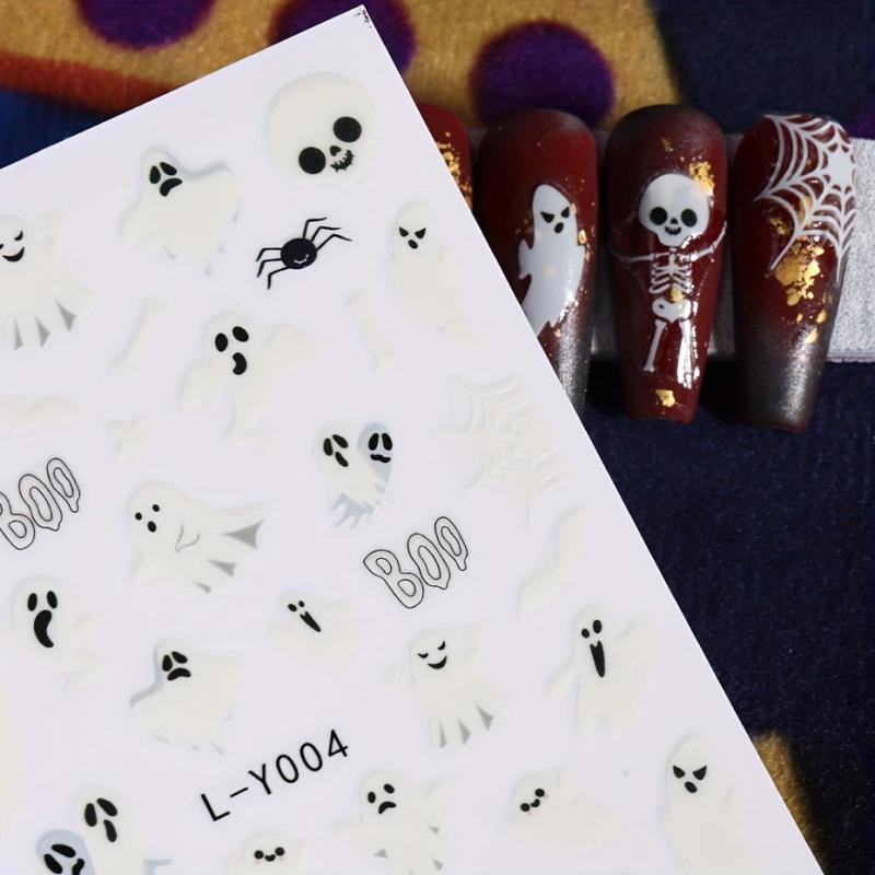 4pcs Luminous Halloween Nail Art Stickers - Pumpkin Ghost Monster Nail Decals