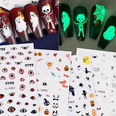 4pcs Luminous Halloween Nail Art Stickers - Pumpkin Ghost Monster Nail Decals