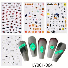4pcs Luminous Halloween Nail Art Stickers - Pumpkin Ghost Monster Nail Decals