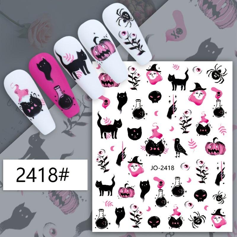 Halloween Nail Art Stickers Ghost Pumpkin Cat Self Adhesive Nail Decals
