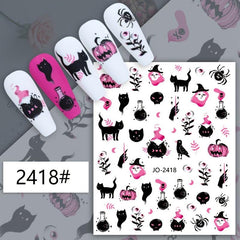 Halloween Nail Art Stickers Ghost Pumpkin Cat Self Adhesive Nail Decals