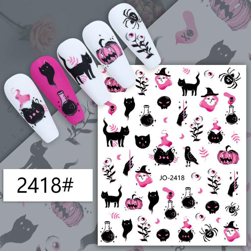 Halloween Nail Art Stickers Ghost Pumpkin Cat Self Adhesive Nail Decals