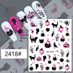 Halloween Nail Art Stickers Ghost Pumpkin Cat Self Adhesive Nail Decals