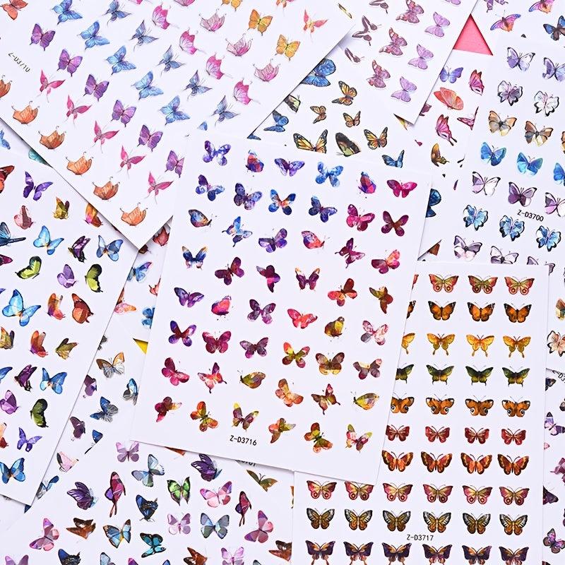 Y2K Butterfly Nail Art Stickers 3D Self Adhesive Butterflies Nail Decals