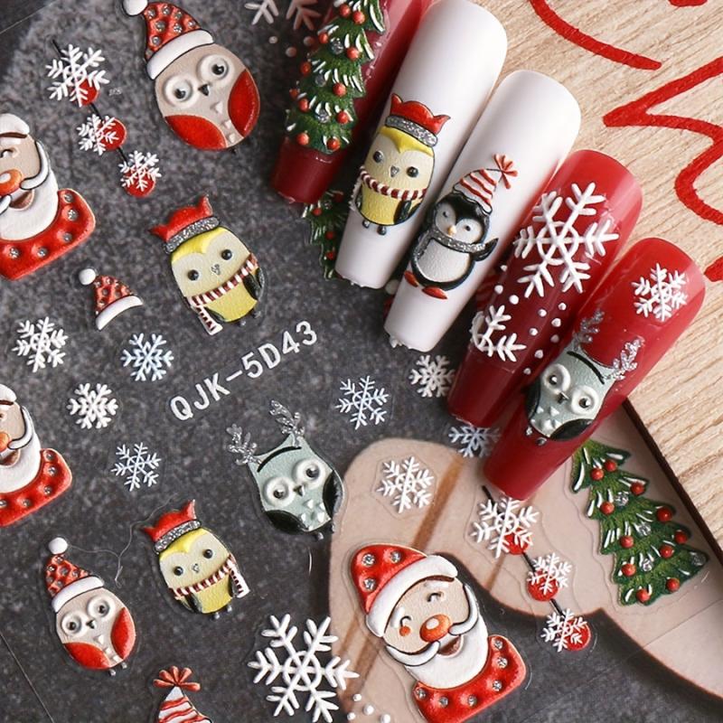 2pcs Christmas Nail Stickers Snowflake Santa Claus Elk Bell Nail Decals