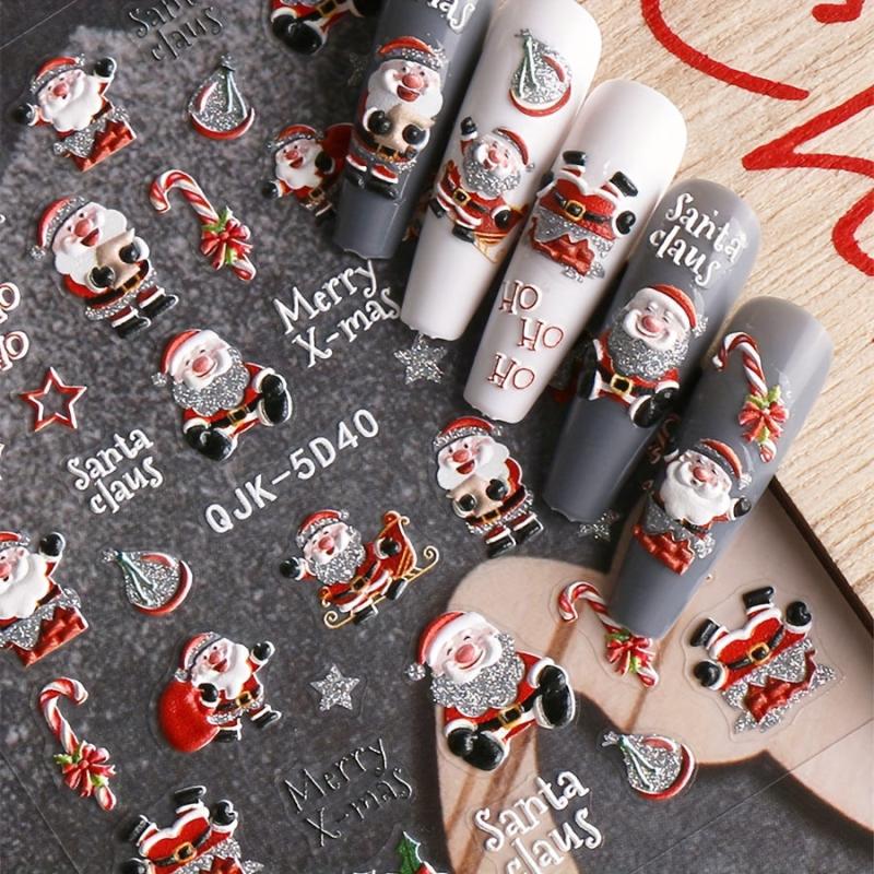 2pcs Christmas Nail Stickers Snowflake Santa Claus Elk Bell Nail Decals