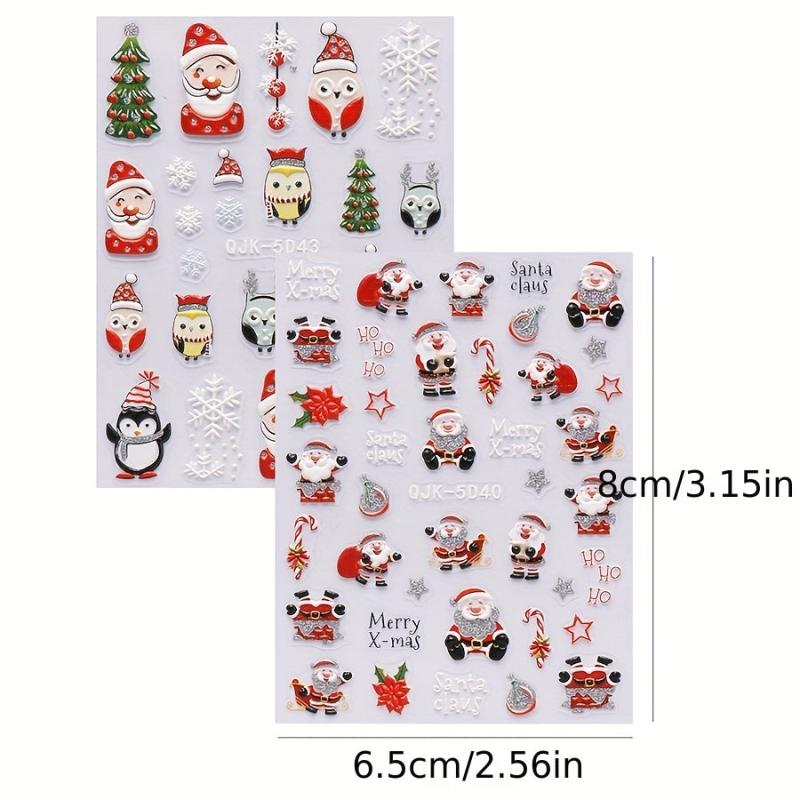 2pcs Christmas Nail Stickers Snowflake Santa Claus Elk Bell Nail Decals