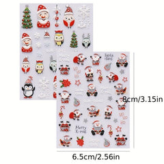 2pcs Christmas Nail Stickers Snowflake Santa Claus Elk Bell Nail Decals
