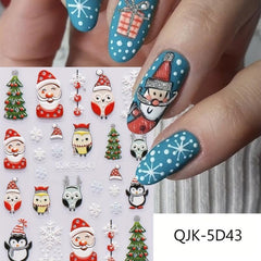 2pcs Christmas Nail Stickers Snowflake Santa Claus Elk Bell Nail Decals