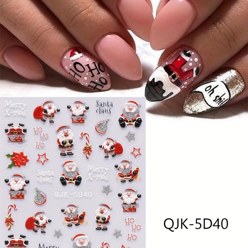2pcs Christmas Nail Stickers Snowflake Santa Claus Elk Bell Nail Decals