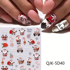 2pcs Christmas Nail Stickers Snowflake Santa Claus Elk Bell Nail Decals