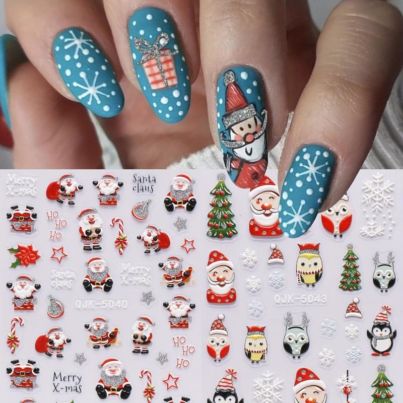 2pcs Christmas Nail Stickers Snowflake Santa Claus Elk Bell Nail Decals