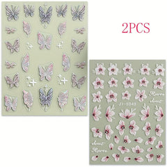 2pcs 5D Embossed Butterfly Flower Nail Polish Stickers