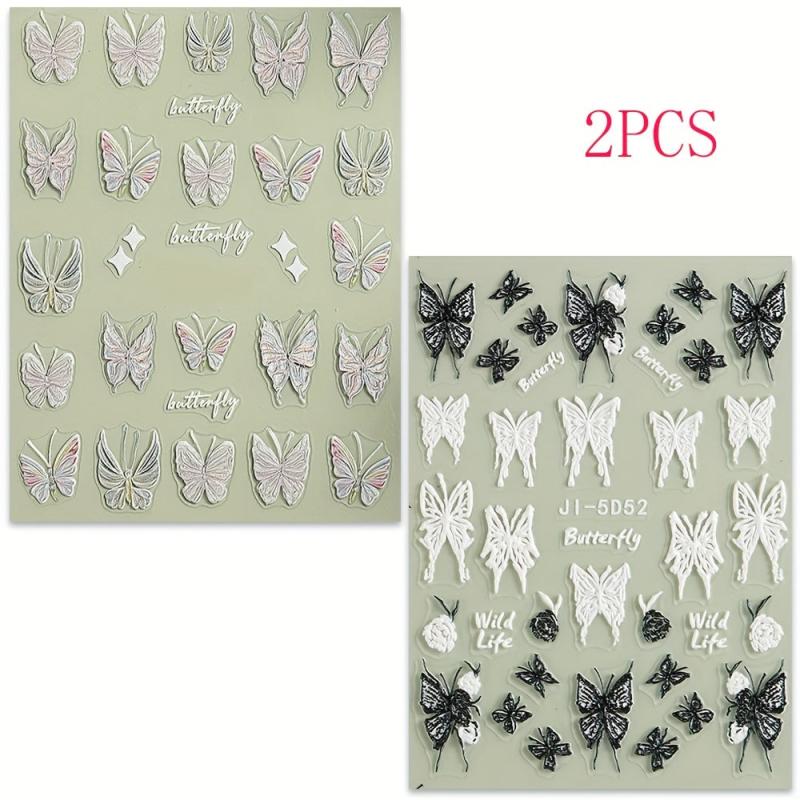 2pcs 5D Embossed Butterfly Flower Nail Polish Stickers