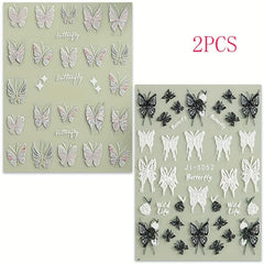 2pcs 5D Embossed Butterfly Flower Nail Polish Stickers