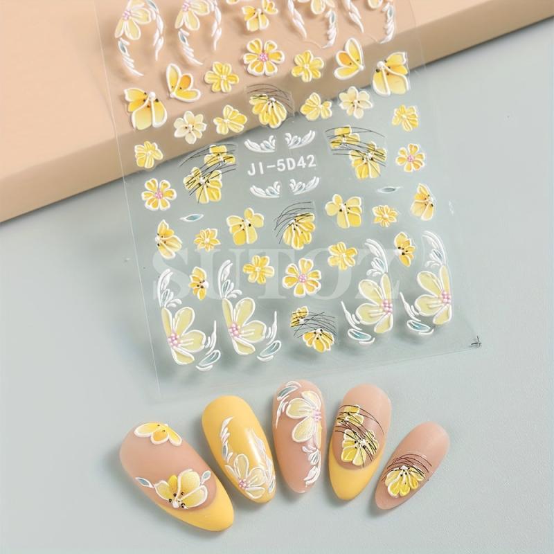 2pcs 5D Embossed Butterfly Flower Nail Polish Stickers